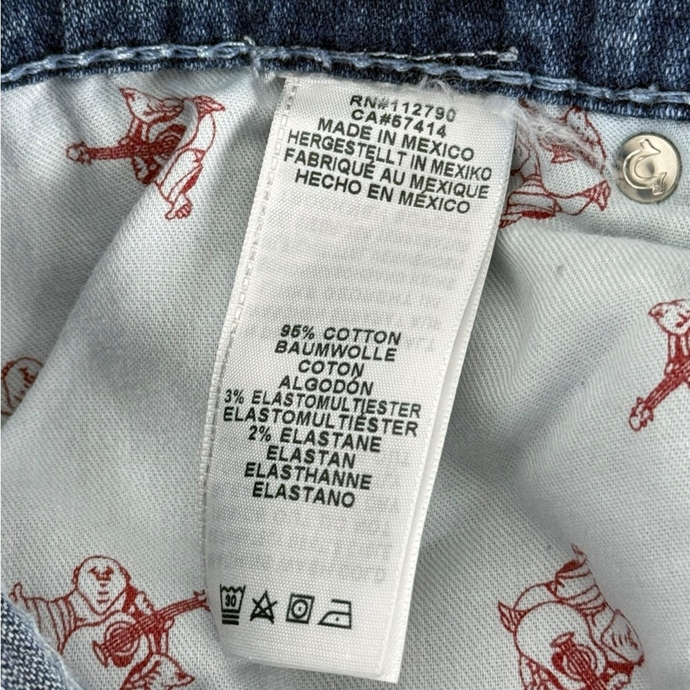 True Religion Men 30 Jeans Skinny No Flap Pockets Blue Contrast Stitch Big T EUC - Picture 9 of 11